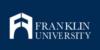 Franklin University's logo: franklin university logo with white text and icon on a dark blue background