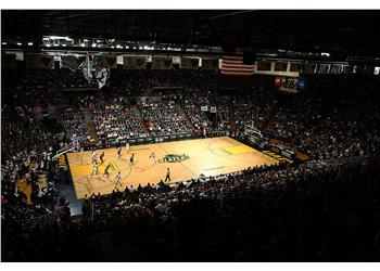 interior of a basketball arena during a game
