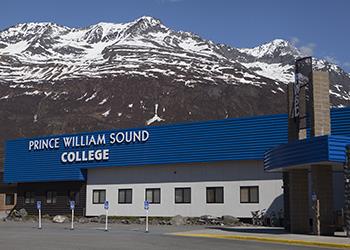 prince william sound college building with mountains