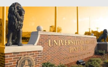 University of Arkansas at Pine Bluff campus entrance with lion statue