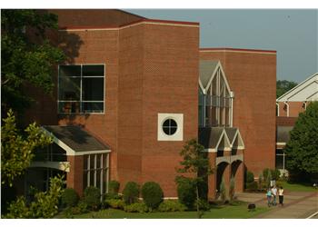 modern campus building with unique architectural features