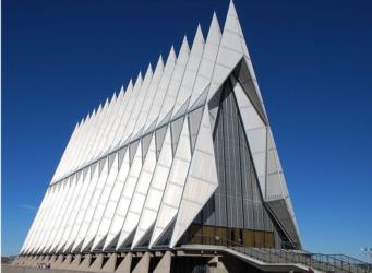 distinctive angular architecture of a building