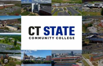 Connecticut State Community College collage of campuses with logo
