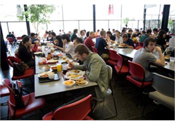 students dining in a campus cafeteria