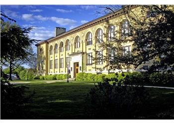 classical architecture building with lush lawn