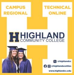highland community college logo with two graduates in caps and gowns