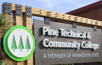 signage with 'Pine Technical &amp; Community College - A Member of Minnesota State'