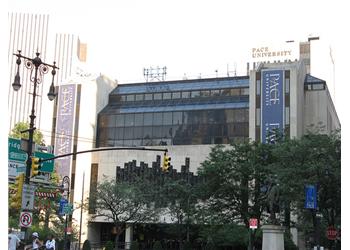 street view of pace university with surrounding buildings