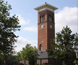 brick clock tower on 'central state university' campus