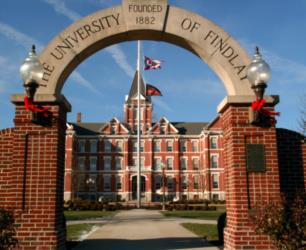 archway entrance reading 'the university of findlay founded 1882'