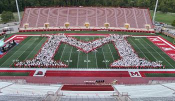 overhead view of 'M' formation on stadium
