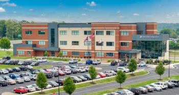 aerial view of stark state college campus building and parking lot