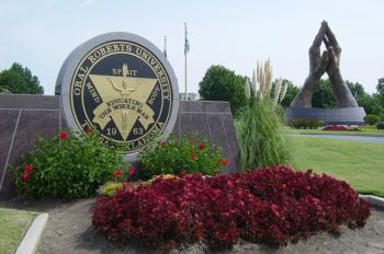 entrance with 'oral roberts university' seal