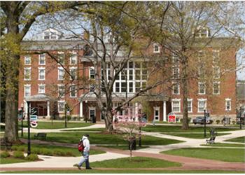 aerial view of campus historical building