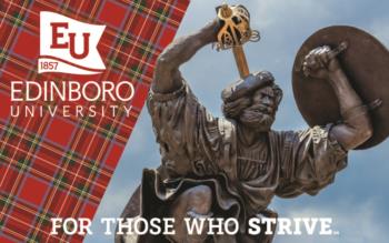 statue of a highlander 'edinboro university for those who strive'