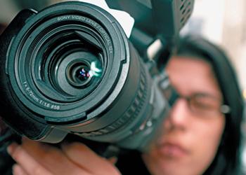 close-up of a video camera lens