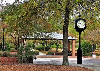 college clock tower and pavilion