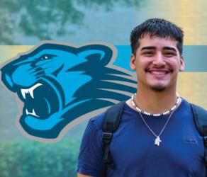 Coastal Bend College student with mascot