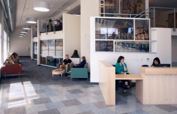 students in modern study space