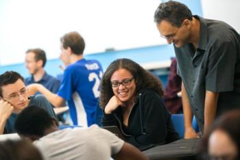 friendly study group discussion in classroom