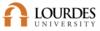 Logo: lourdes university logo with orange arch and black text